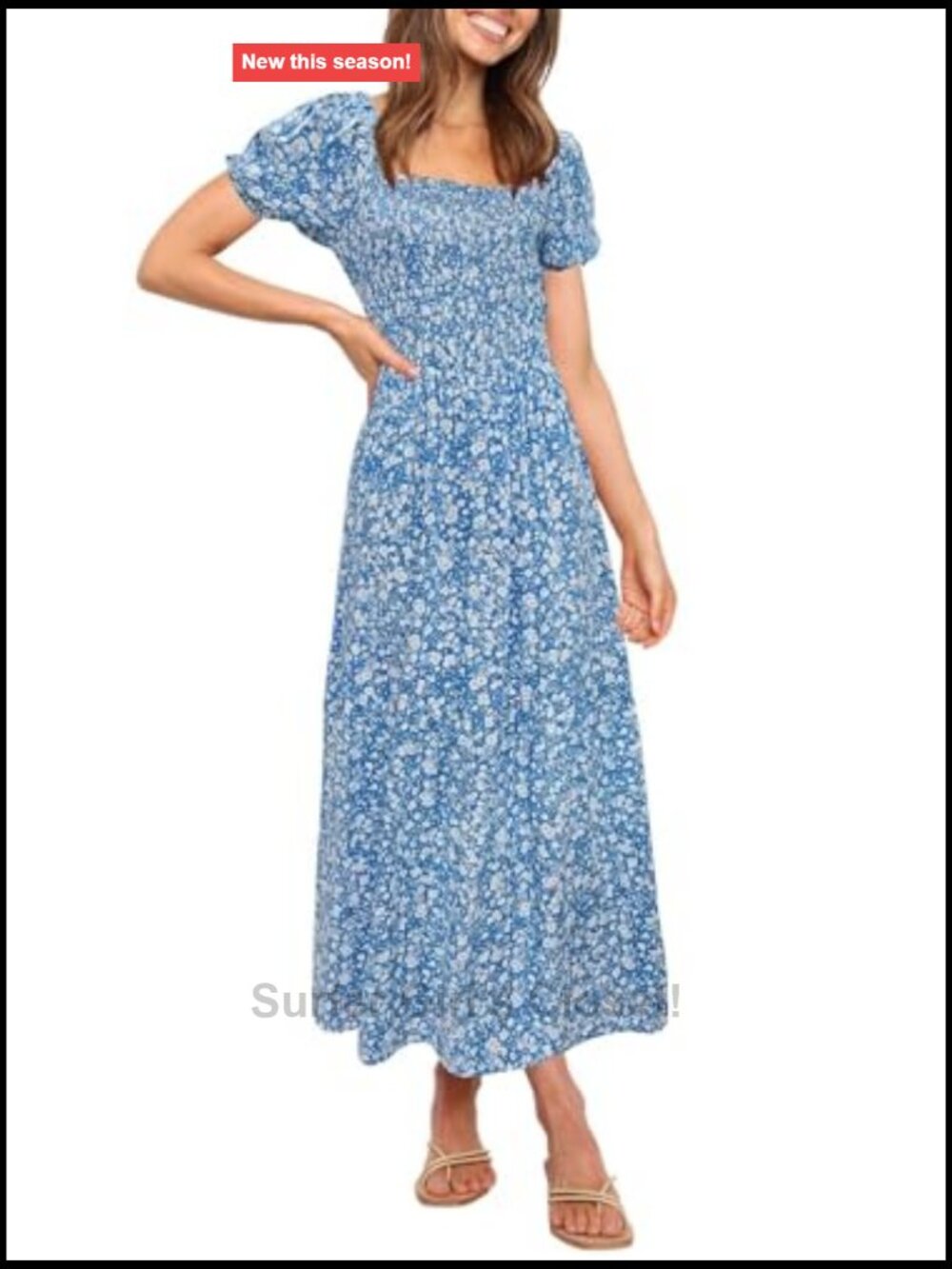 Ruffle Sleeve Boho Floral Maxi Dress Square Neck Smocked - Picture 4 of 7